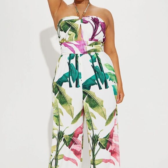 NWT Fashion Nova First Class Tropical Jumpsuit - Size 1X - Picture 1 of 8